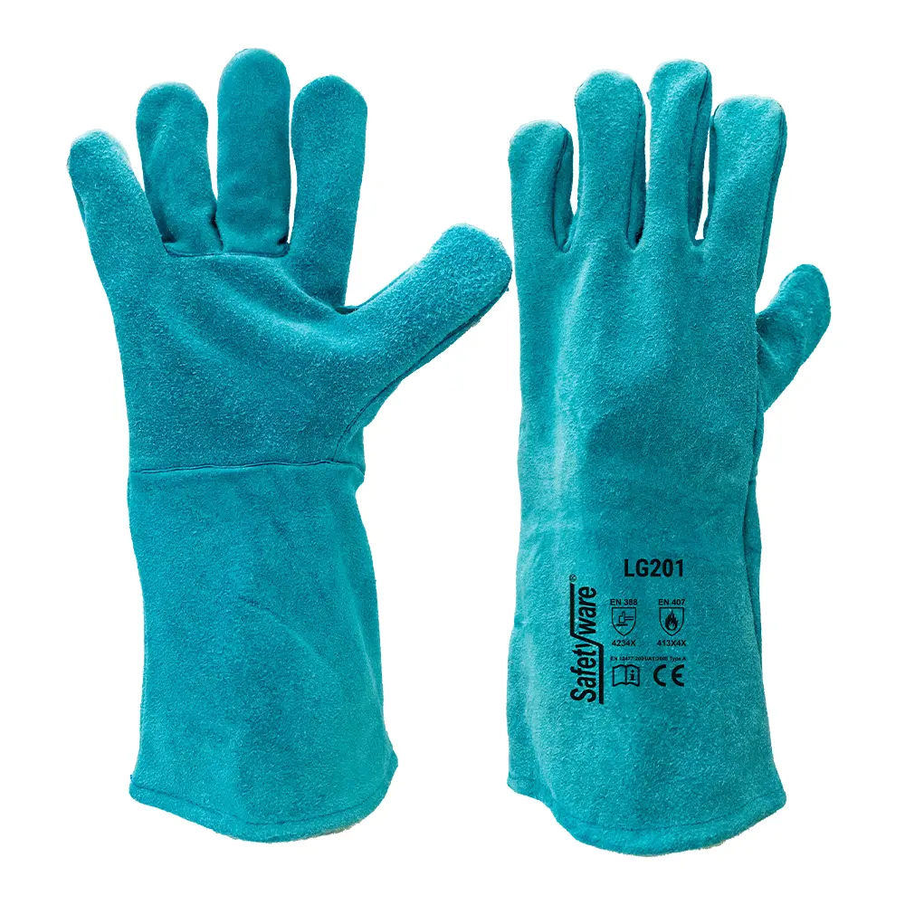 [LG201] SAFETYWARE High Quality Green Full Split Leather Gloves