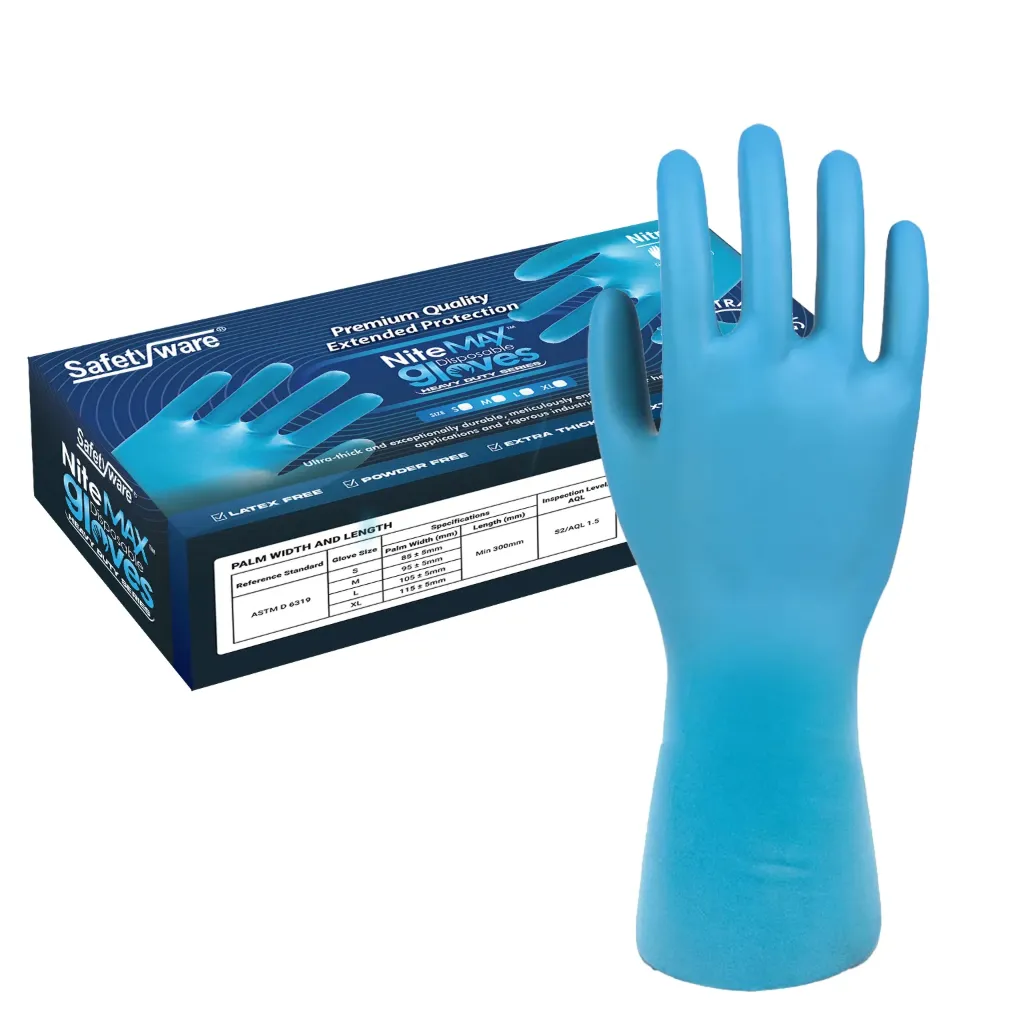 [NEX100-SM] SAFETYWARE NiteMax NEX100 12" Powder Free Long Heavy Duty Disposable Nitrile Gloves (S / 7)