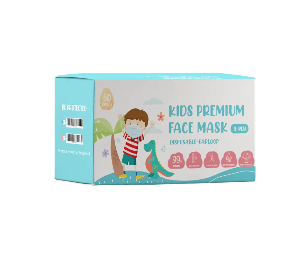 [1302ELKID-BLU] SAFETYWARE 3-Ply Earloop Kids Face Mask (Blue)