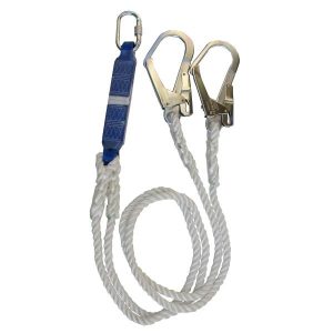 ADELA Energy Absorbing Double Lanyard with 2x Large Snap Hooks and 1x Carabiner