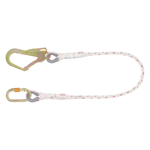 KSTRONG Essential Restraint Twisted Rope Lanyard with Steel Scaffold Hook and Karabiner