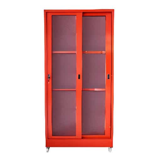 SAFETYWARE PPES-300-RED Full Height Metal Frame Cupboard Comes with Glass Sliding Door