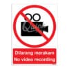 QUICKSIGN PROHIBITION SIGNS - PS016 No video recording