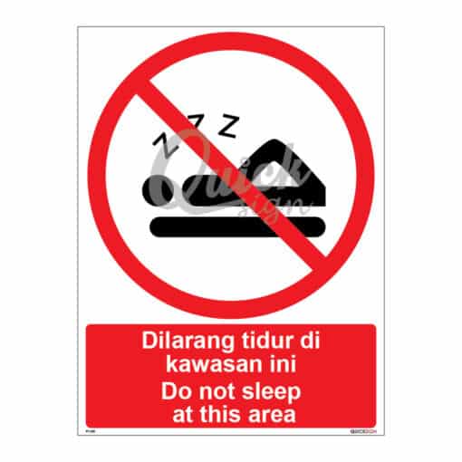 QUICKSIGN PROHIBITION SIGNS - PS058 Do not sleep at this area