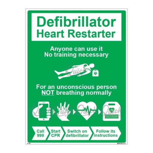 QUICKSIGN SAFETY PROCEDURE SIGNS - SP022 Defibrillator Heart Restarter