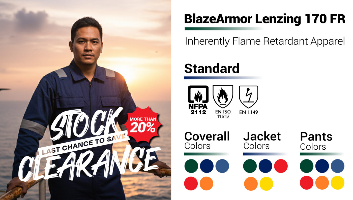 BlazeArmor flame retardant apparel on stock clearance sale