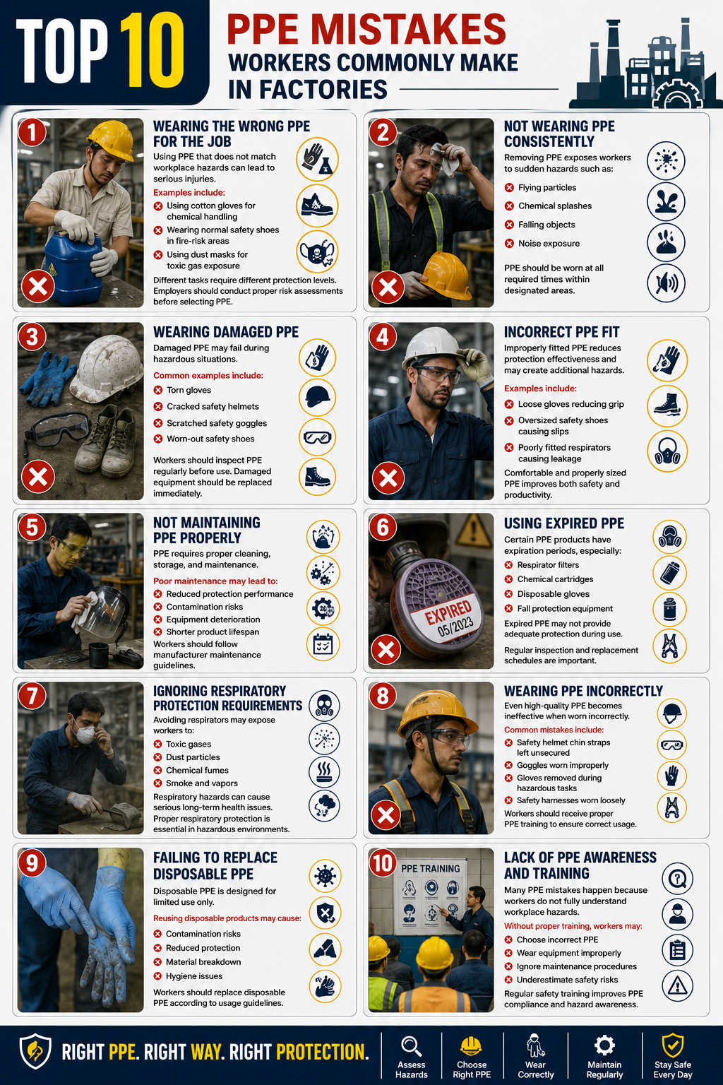 Top 10 PPE Mistakes Workers Commonly Make in Factories