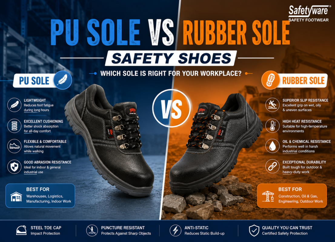 comparison of pu and rubber sole safety shoes