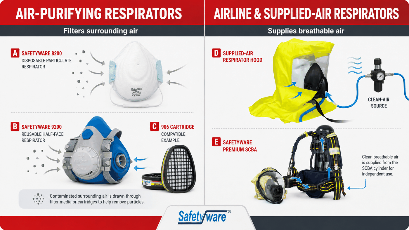 Difference between air-purifying and atmosphere-supplying respirators