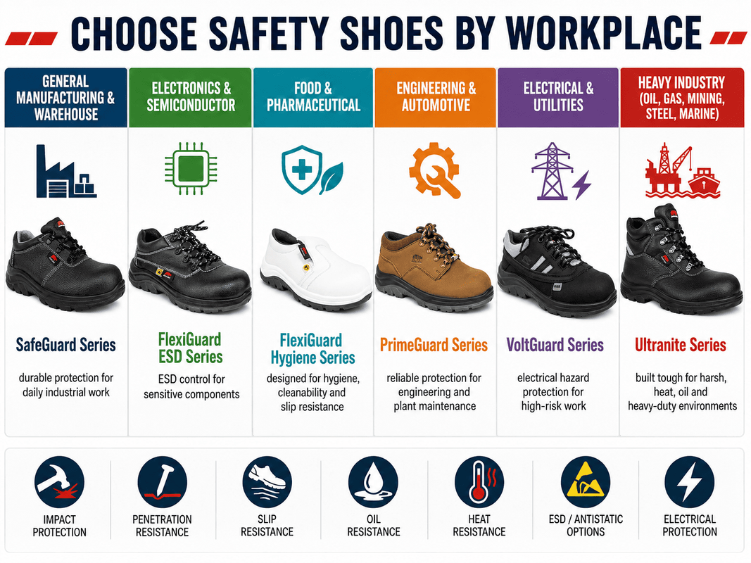 Six industries matched to recommended footwear series.