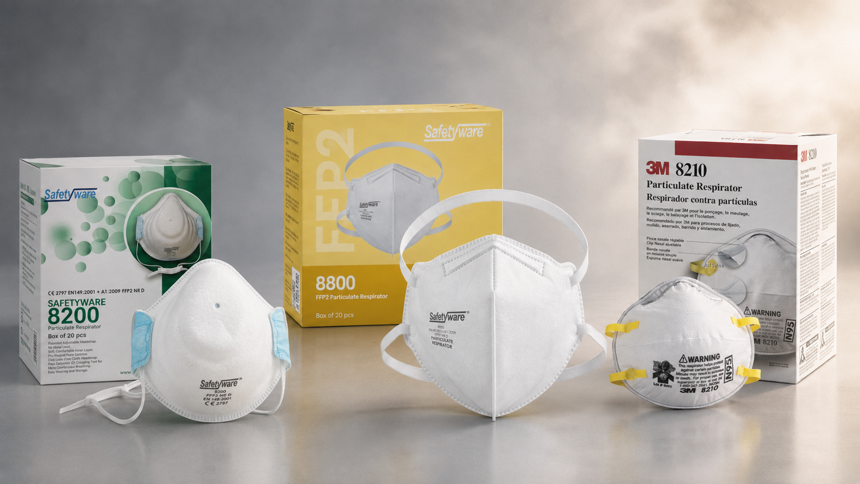 SAFETYWARE 8800 and 8200 FFP2 respirators with 3M 8210 N95 respirator
