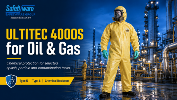 Worker wearing ULTITEC 4000S liquid chemical-resistant protective clothing.