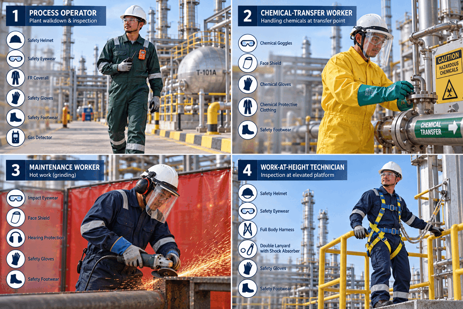 Task-based PPE for process, chemical transfer, maintenance and work at height
