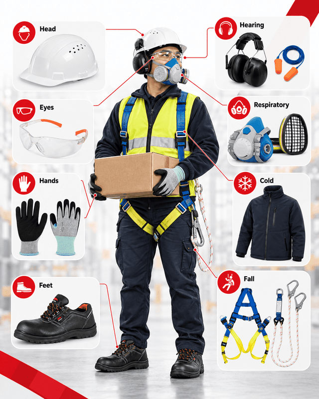 Head-to-toe SAFETYWARE warehouse PPE selection checklist for logistics workers