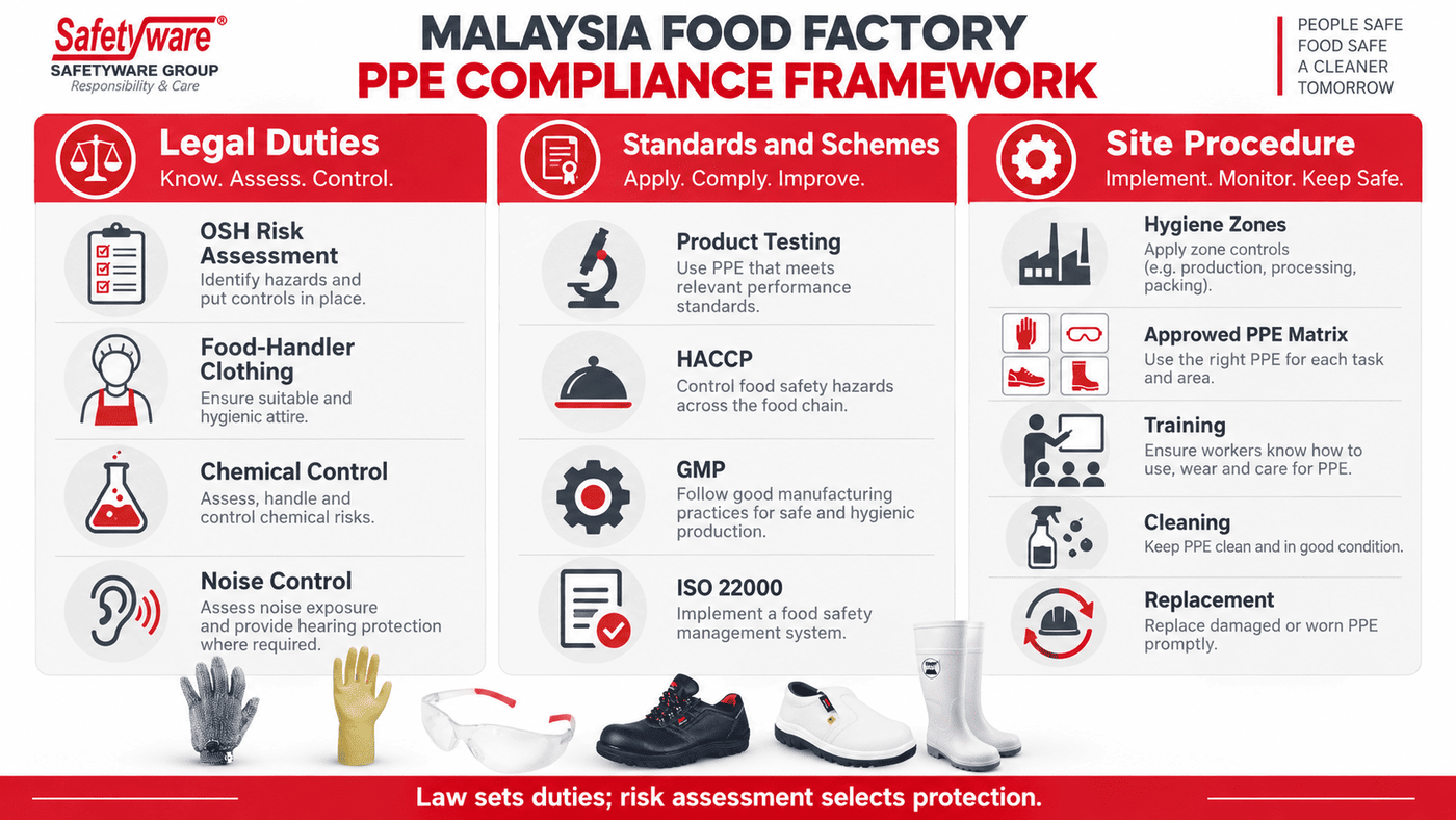 Malaysian food manufacturing PPE laws, standards and workplace procedures compared