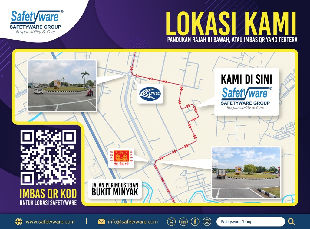 Map and QR code with directions to Safetyware Bukit Minyak