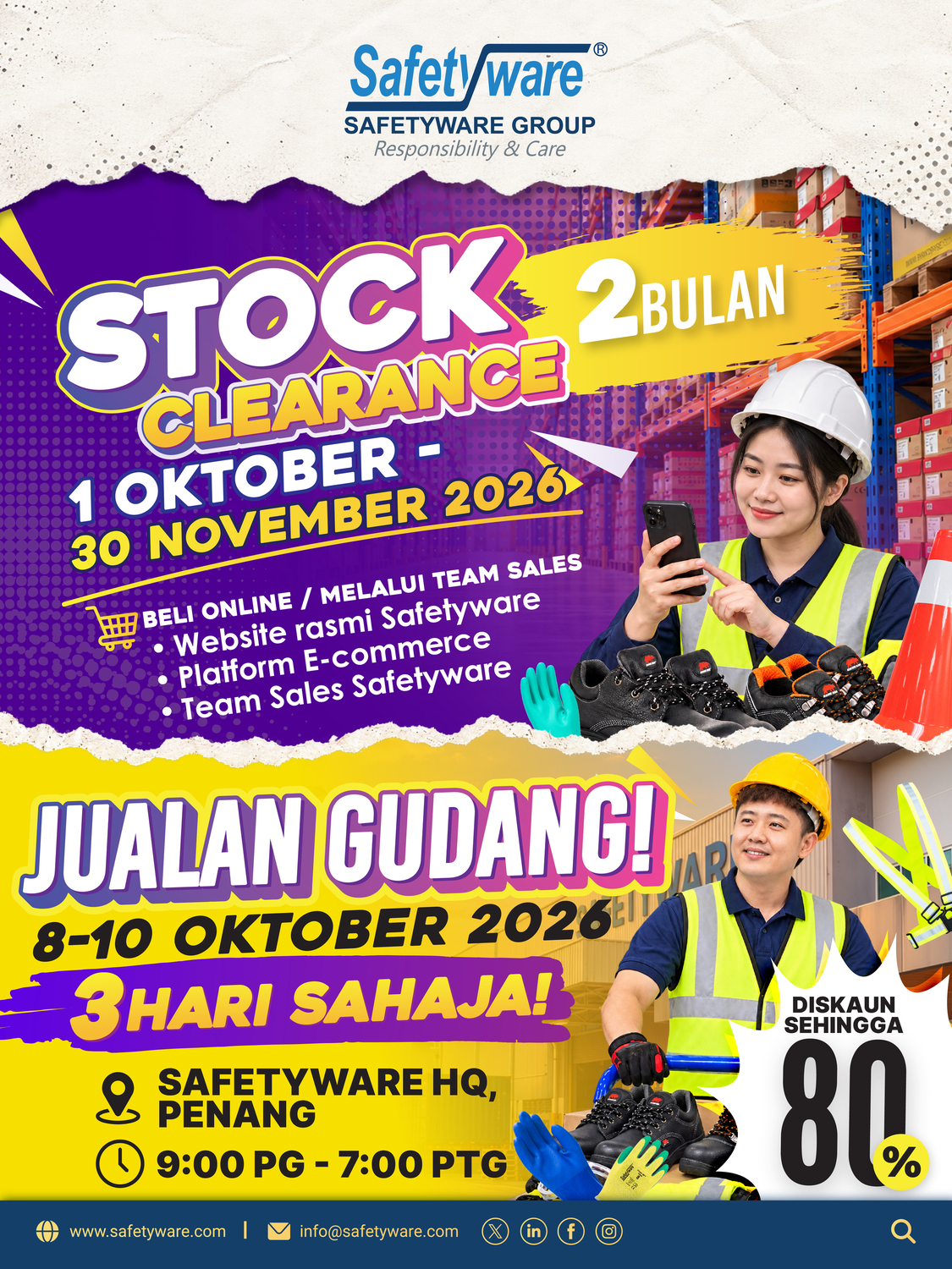 Safetyware Stock Clearance and Warehouse Sale campaign poster