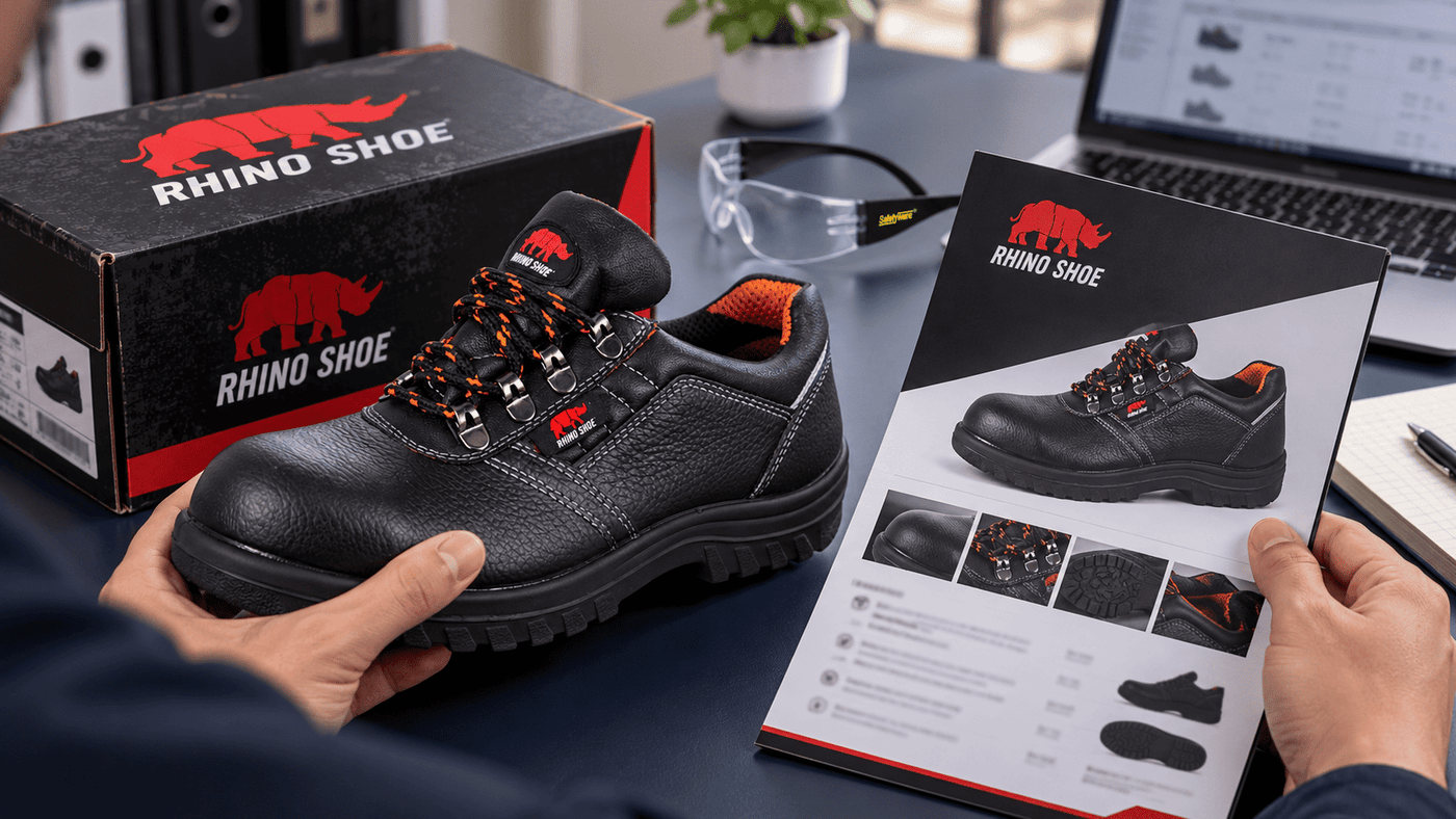 PPE buyer comparing a safety product with its packaging and technical documents.