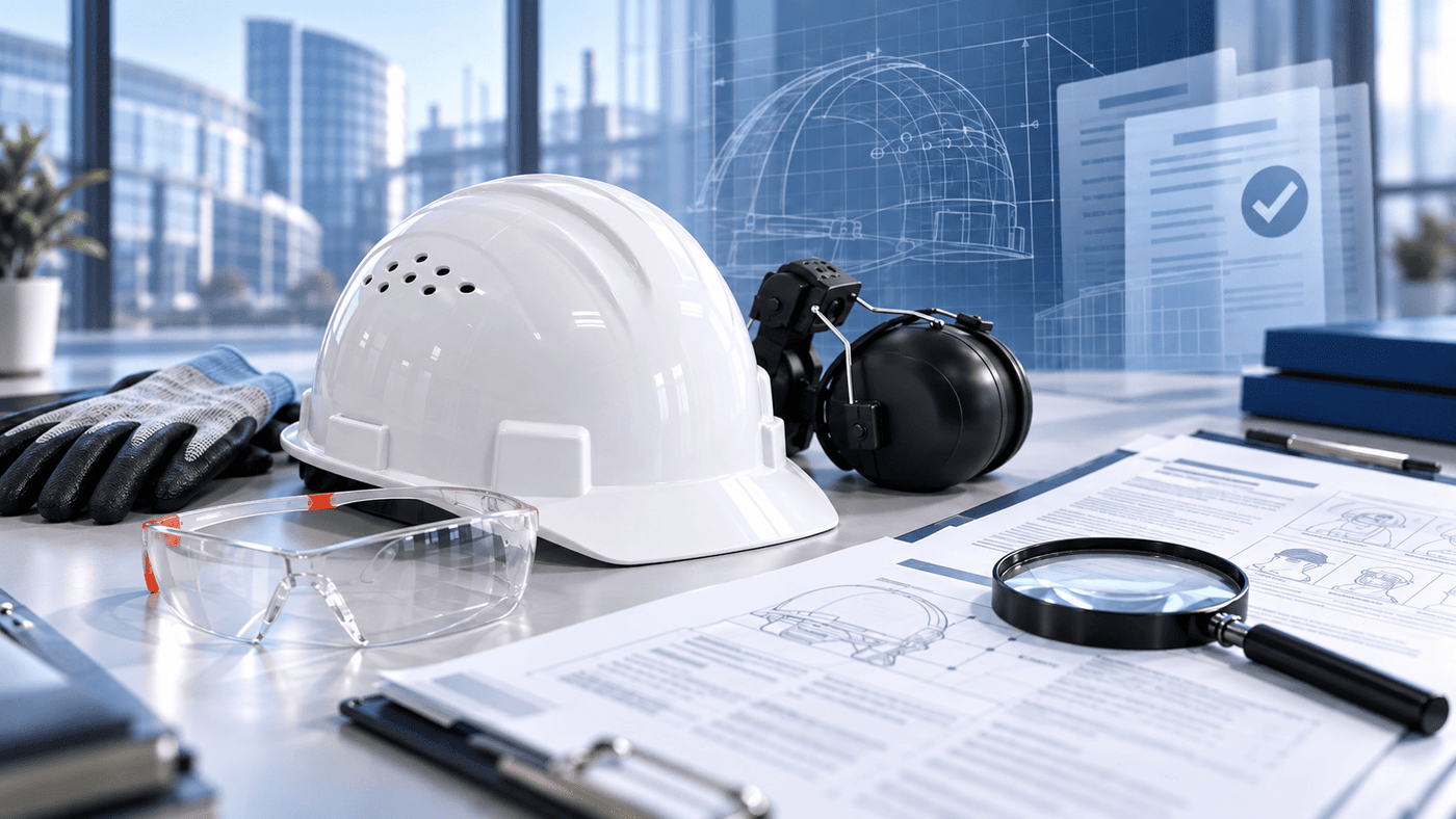 PPE buyer checking European standard and conformity documents for SAFETYWARE equipment