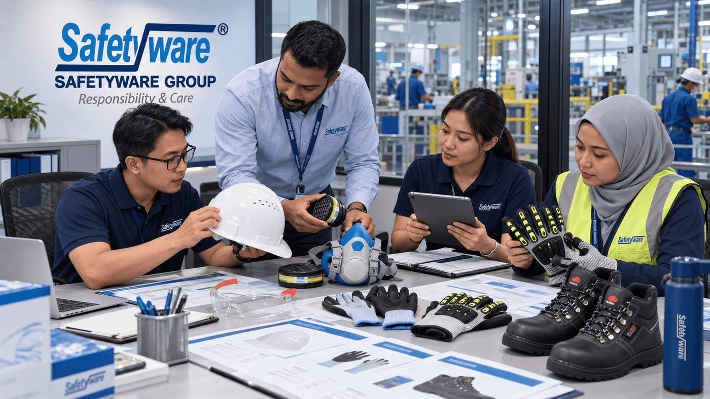 PPE procurement team checking SAFETYWARE products against compliance documents