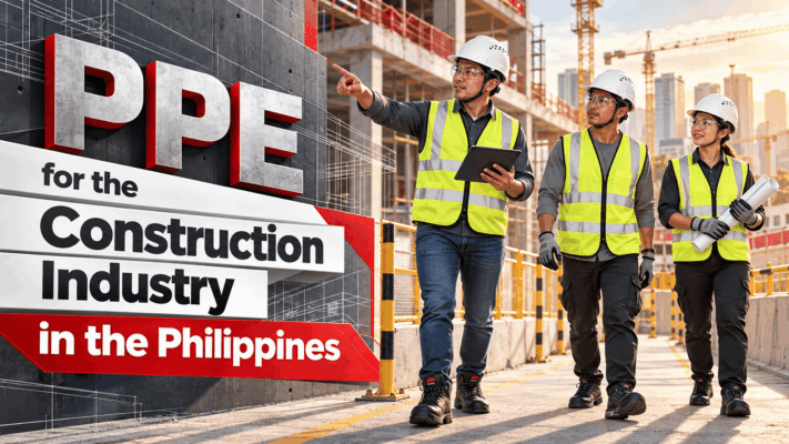 Filipino construction workers wearing SAFETYWARE PPE and RHINO SHOE safety footwear at a building site.