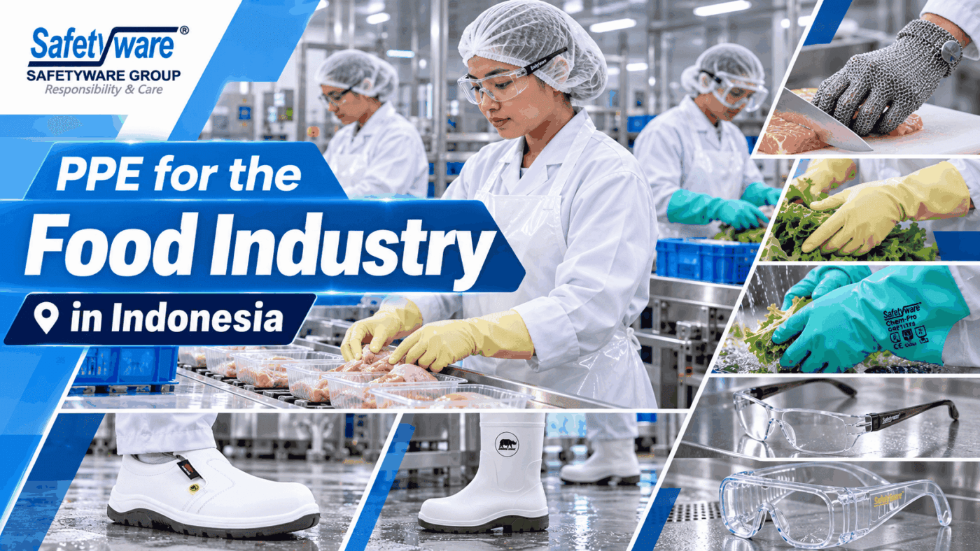 Indonesian food processing workers wearing task-appropriate SAFETYWARE PPE in a clean production facility.