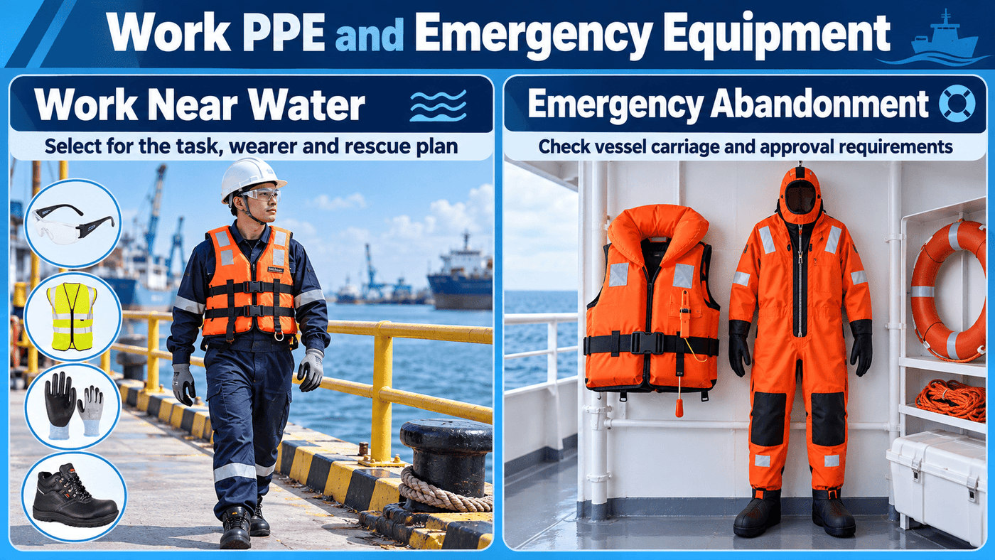 Difference between marine work PPE and emergency life-saving appliances